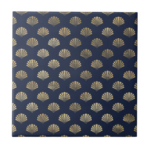 Conchas de Ouro Elegantes Padrão Sem Costura Azul