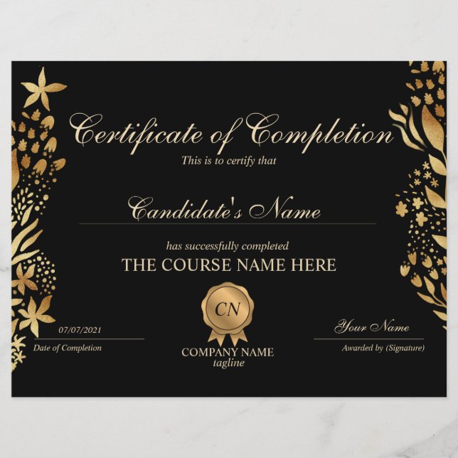 Conclusão do curso de Prêmio do certificado de con (Frente)