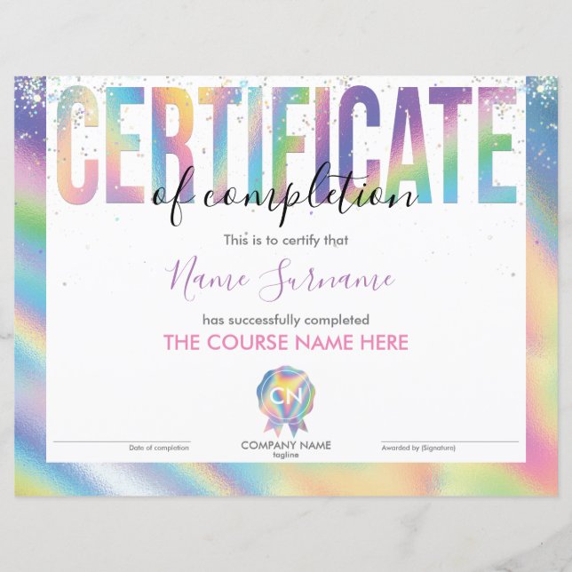 Conclusão do curso de Prêmio do certificado de con (Frente)