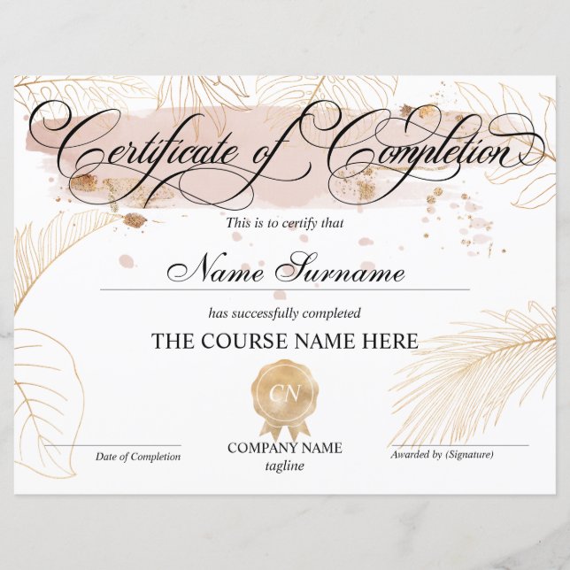 Conclusão do curso de Prêmio do certificado de con (Frente)