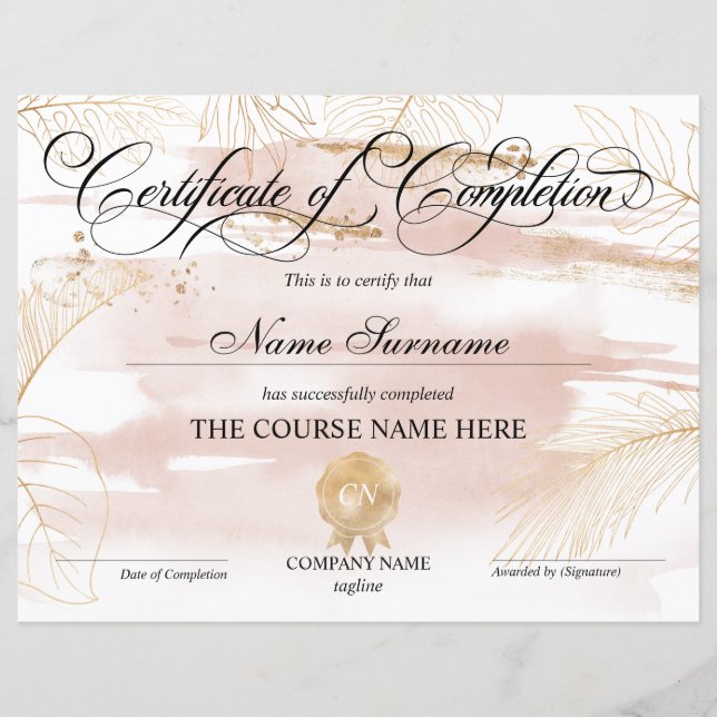 Conclusão do curso de Prêmio do certificado de con (Frente)