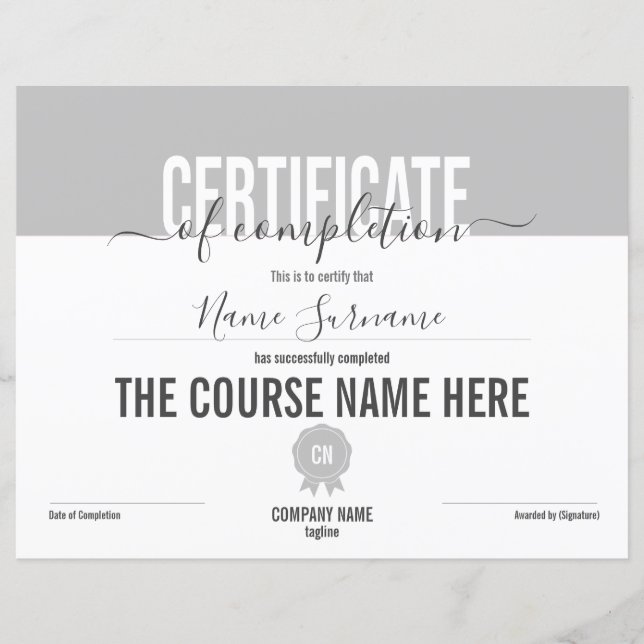 Conclusão do curso de Prêmio do certificado de con (Frente)