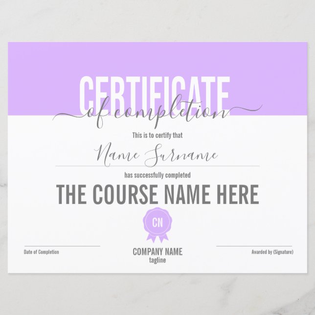 Conclusão do curso de Prêmio do certificado de con (Frente)