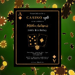 Concurso de aniversário de ouro negro para a noite<br><div class="desc">Uma noite de casino temeu o convite de aniversário em preto e ouro. Um cartão de jogo como quadro. Modelos para informações sobre a sua parte. 1 folha = 1 convite impresso de borda a borda.</div>