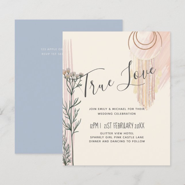 Concurso de Casamento de Peach BOHO Azul Dusty (Frente/Verso)