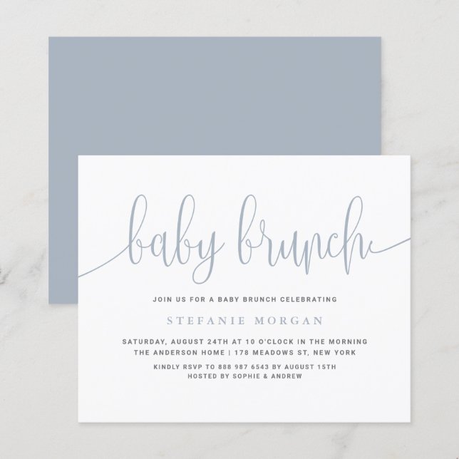 Concurso para Bebê de Caligrafia Azul Dusty Brunch (Frente/Verso)