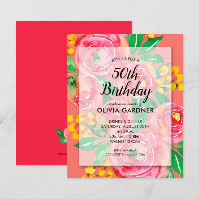 Concursos de Aniversário Floral de Aquarela Orçame (Frente/Verso)