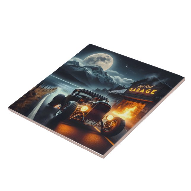 Condução noturna num carro quente clássico (Lateral)