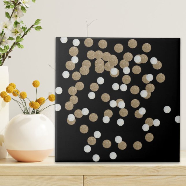 conetti de ouro preto brilhante minimalista (minimalist glitter black champagne gold confetti ceramic tile)
