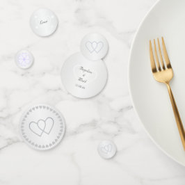 Confete de Mesa Personalizado Prata e Branco para