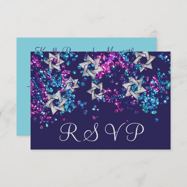 Confetti Colorida RSVP Silver Star Glittery (Frente/Verso)
