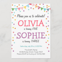 Confetti de convite de aniversário gêmeo