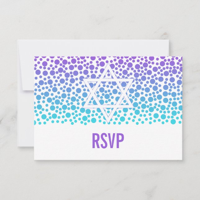 Confetti Dots Purple Teal Bat Mitzvah RSVP (Frente)