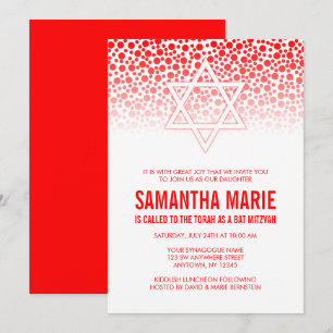 Confetti Dots Red Bat Mitzvah Convites