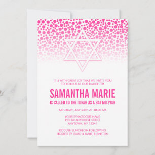 Confetti Dots Rosa Quente Bat Mitzvah Convites