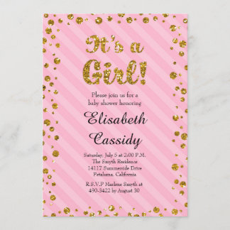 Confetti Dourada rosa Confetti Baby Girl Convite C