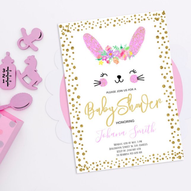 Confetti Dourado, cor-de-rosa-coelho, Convite para (Criador carregado)