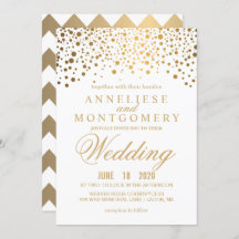 Confetti Dourado e Convite para Casamento Branco