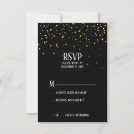 Confetti Dourado na placa RSVP do Noivado Preto