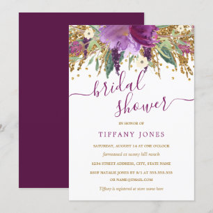 Confetti Floral Confetti Dourado Roxo Convite para