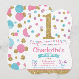 Confetti Rosa de Convite para primeiros aniversari