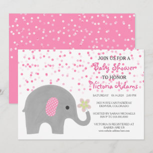 Confetti, Rosa, Elefante, Bebê Convite Para Chá