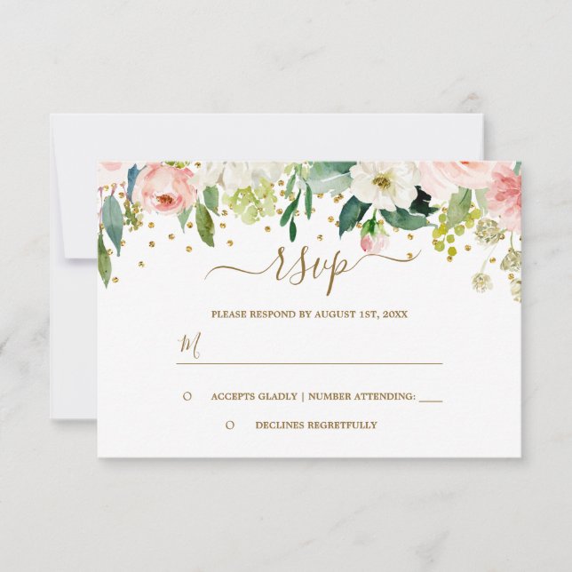 Confetti Rosa Floral Dourado Rosa RSVP (Frente)