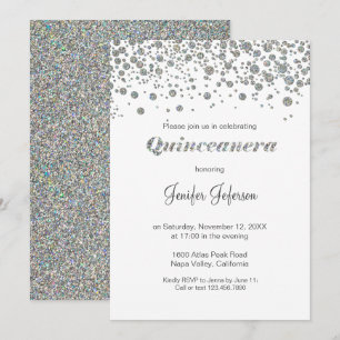Confiador de prata da Glitter Quinceanera Convite