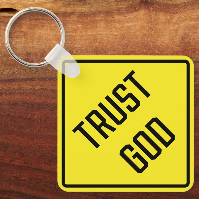 Confie em Deus Chaveiro quadrado metálico (Frente)