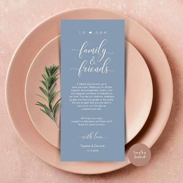 Configuração de Casamento Obrigado Cartão Clássico (Modern Classy Wedding Dinner Place Setting Thank You Card, in Dusty Blue)