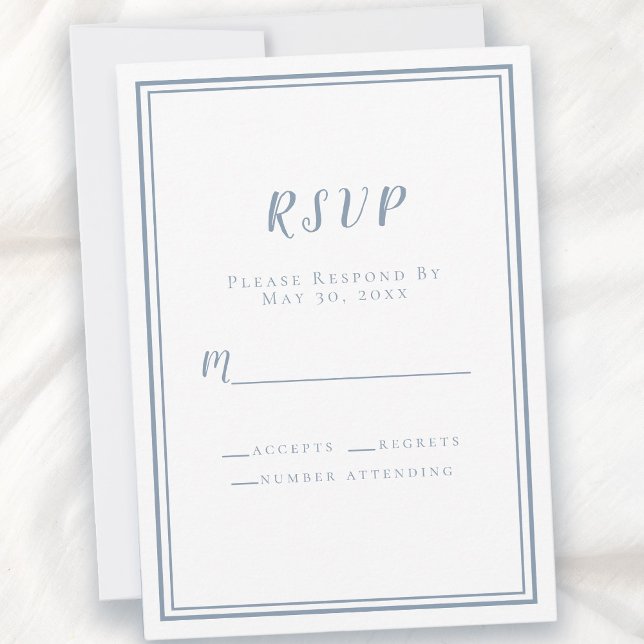 Confirmação de Casamento Branco e Azul Poeira Simp (Wedding RSVP White & Dusty Blue Simple Minimalist)