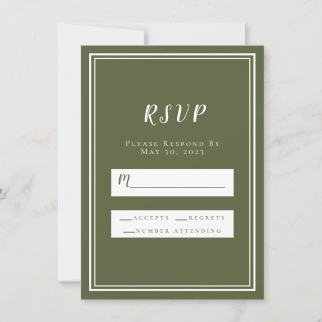 Confirmação de Casamento Verde Oliva Simples Chic  (Frente)