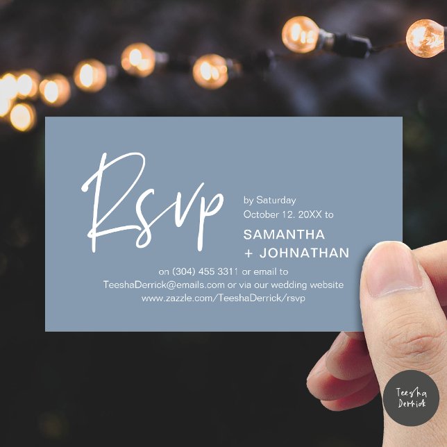 Confirmação de Presença no Casamento Convite Moder (Kindly RSVP Modern Minimalist Wedding Dinner Invites Reminder Enclosed Card Phone Email Dusty Blue)