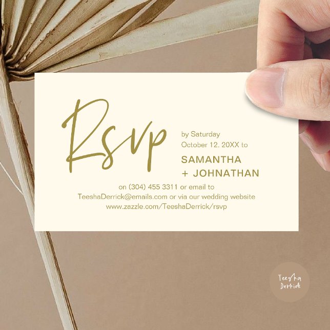 Confirmação de Presença no Casamento Convite Moder (Kindly RSVP Modern Minimalist Wedding Dinner Invites Reminder Enclosed Card Phone Email Yellow Gold)