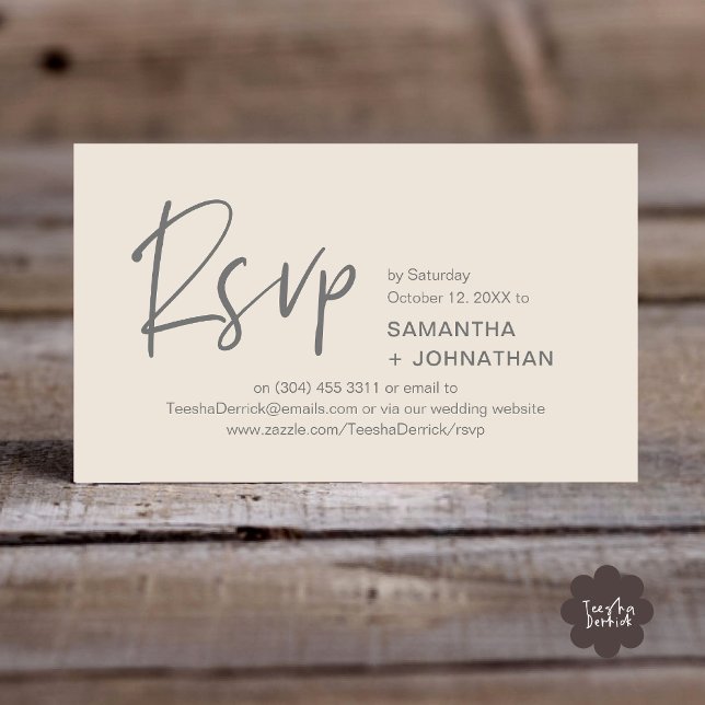 Confirmação de Presença no Casamento Convite Moder (Kindly RSVP Modern Minimalist Wedding Dinner Invites Reminder Enclosed Card Phone Email Cream Grey)