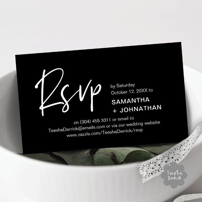 Confirmação de Presença no Casamento Convite Moder (Kindly RSVP Modern Minimalist Wedding Dinner Invites Reminder Enclosed Card Phone Email Classy Black)