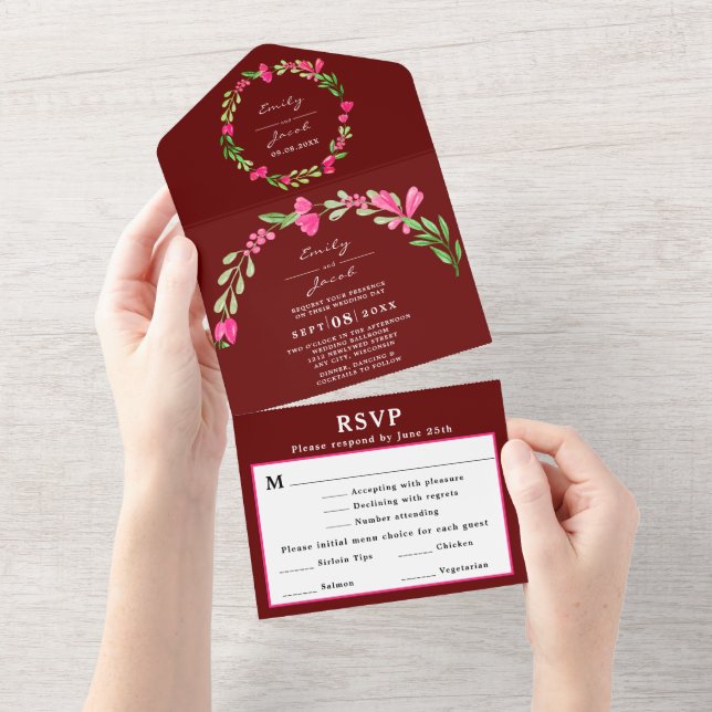 Confirmação de Presença para Casamento Rosa Elegan (Aba destacável)