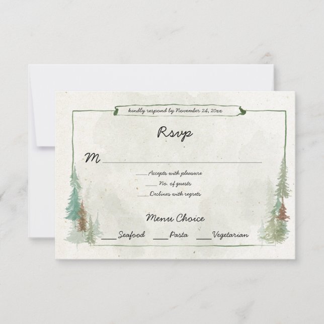 Confirmação de RSVP de Menu de Floresta de Pinheir (Frente)