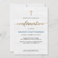 Confirmação Dourada de Menino Personalizável Azul