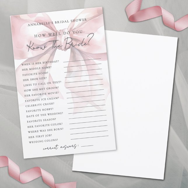 Conheça o Jogo da Noiva - Arco Rosa para Chá de No (Know The Bride Blush Pink Bow Bridal Shower Game)