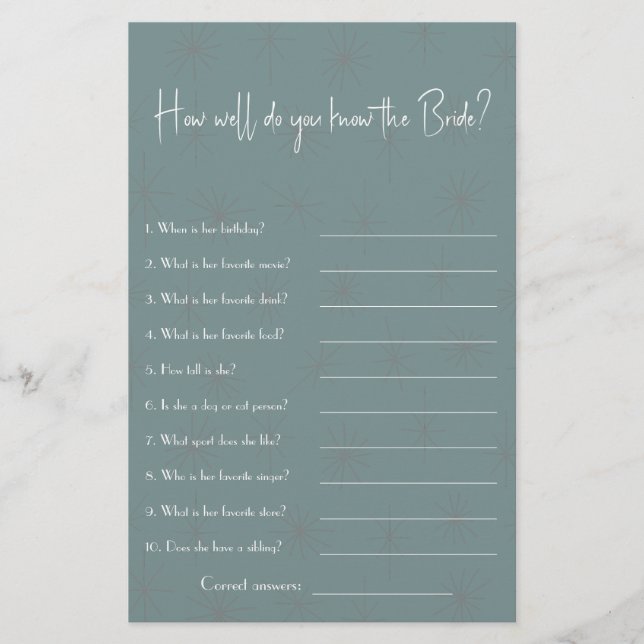 Conhece bem a noiva? Folheto de jogos do chá (Frente)