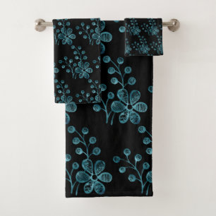 CONJUNTO BONITO DE TOALHA DE BANHEIRA AZUL E NEGRA