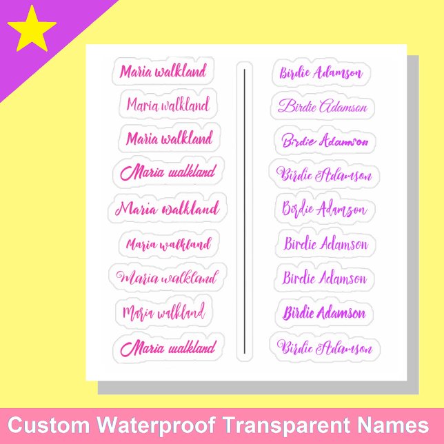 (Conjunto de 18) Adesivos Simples Transparentes co (Custom name stickers
Easy peel labels for girls)