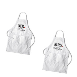 Conjunto de 2 Sr. & Sra. Heart Casal White Aprons