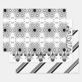 Conjunto de 3 Papéis de Embrulho Branco e Preto