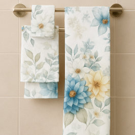 Conjunto de 3 Toalhas de Banheiro Florais Macias A