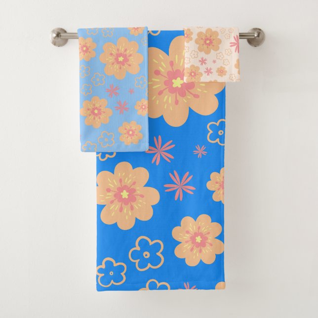 Conjunto de 3 Toalhas de Padrão Floral Retro (Insitu)