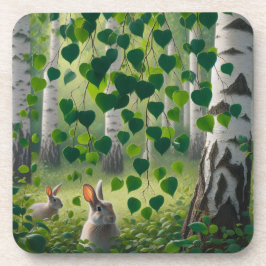 Conjunto de 6 porta-copos com coelho na floresta d