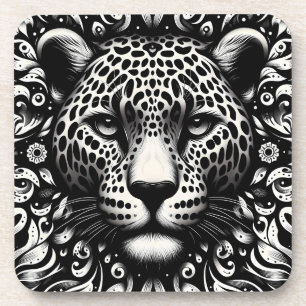 Conjunto de 6 porta-copos com rosto de leopardo e