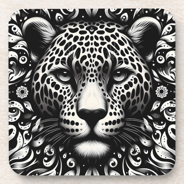 Conjunto de 6 porta-copos com rosto de leopardo e  (Frente)
